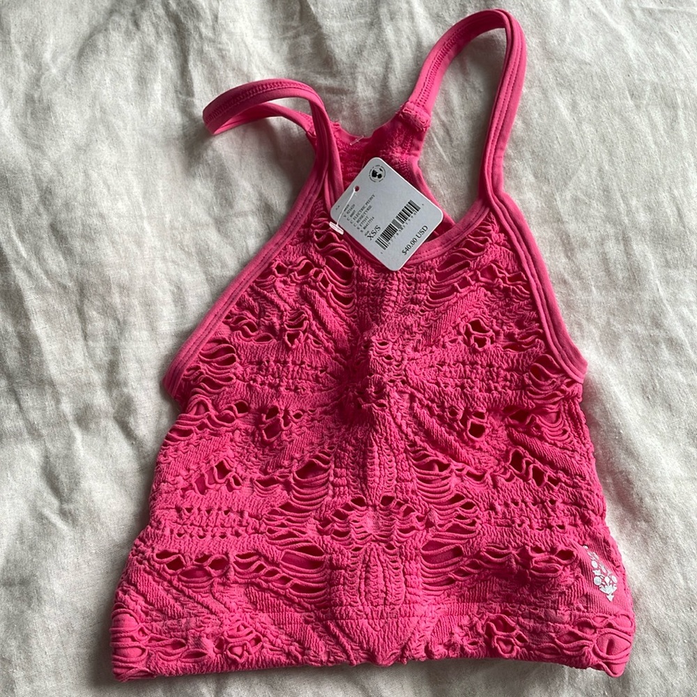 FP Movement by Free People Hot Pink Crochet Tank Top